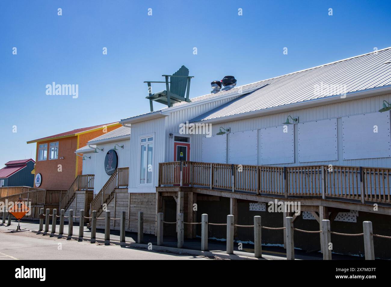 Businesses at the Wharf in Shediac, New Brunswick, Canada Stock Photo