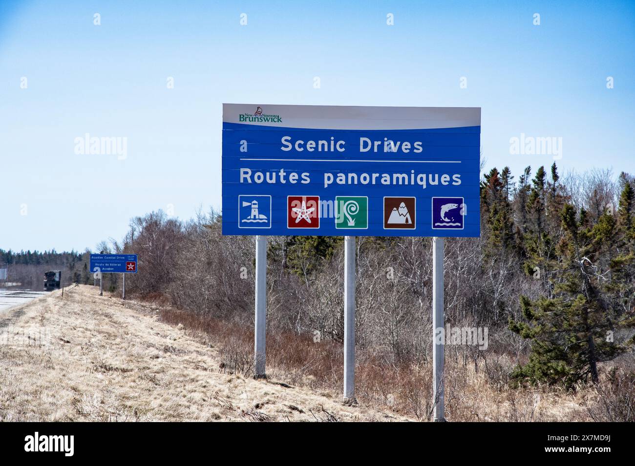 Scenic Drives sign in Cape Jourimain, New Brunswick, Canada Stock Photo