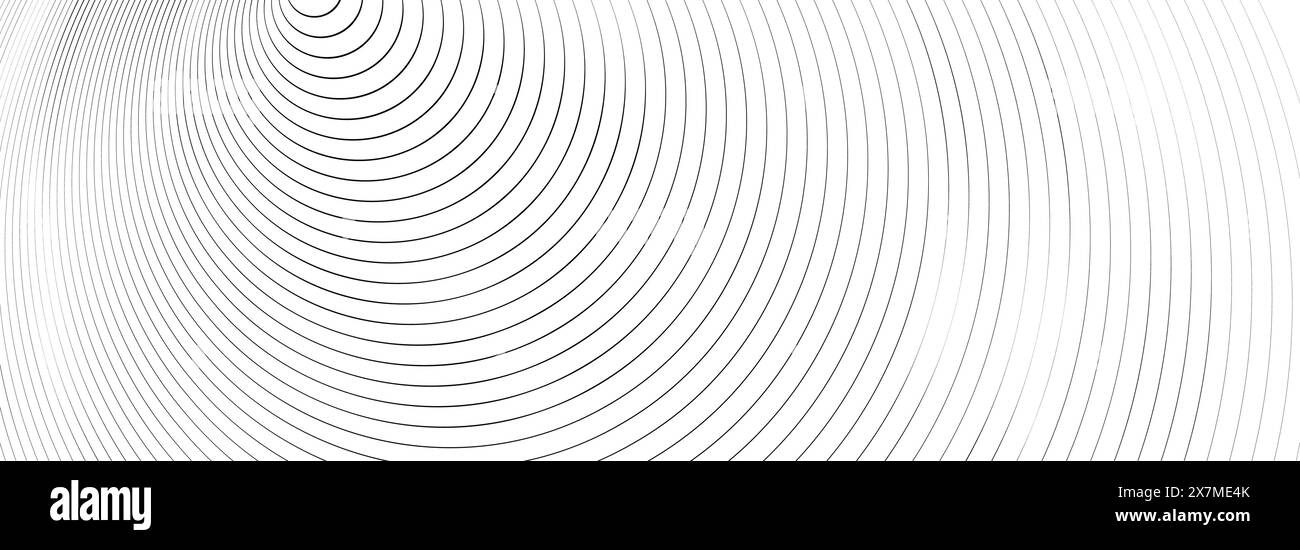 Circular stripe backgrounds. Abstract radial patterns with black lines. Rectangular monochrome backdrop. Vector illustration of sound wave irradiation Stock Vector