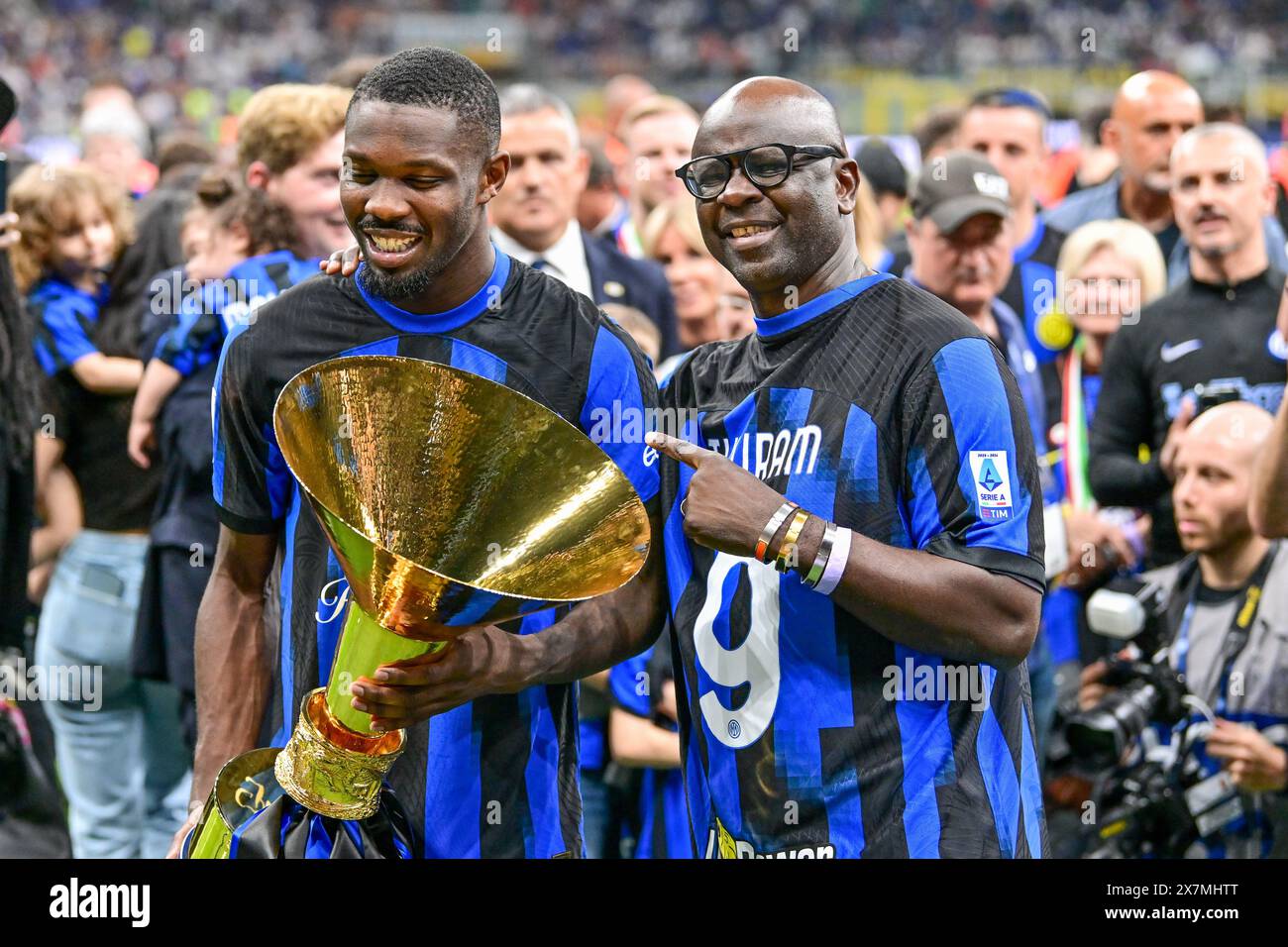 Marcus Thuram of Inter with his father Lilian Thuram pose with the