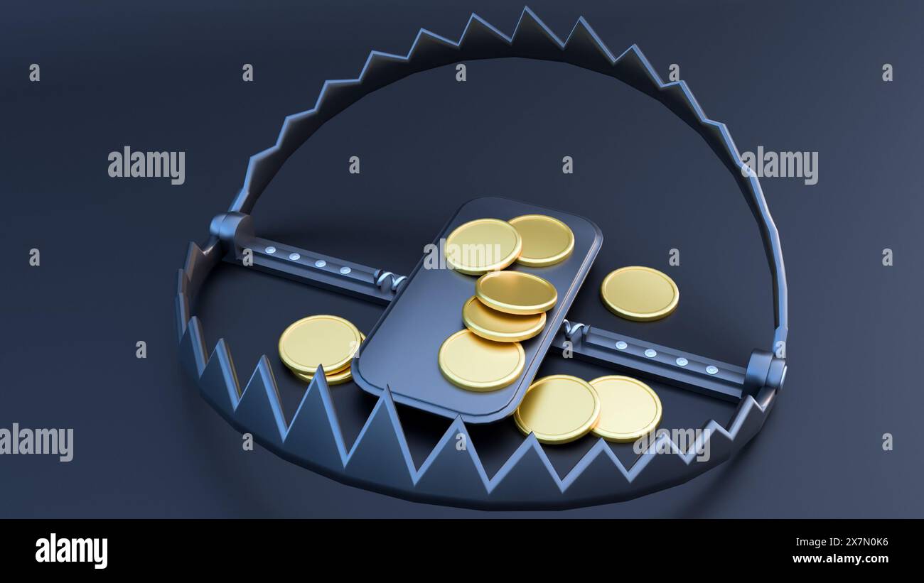 3d rendering of a metal bear trap and pile of gold coins Stock Photo ...