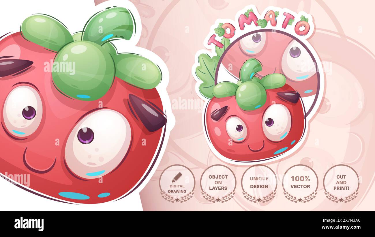 Tomato Cartoon Character. Cute Vegetable. Illustration for Kids Stock Vector