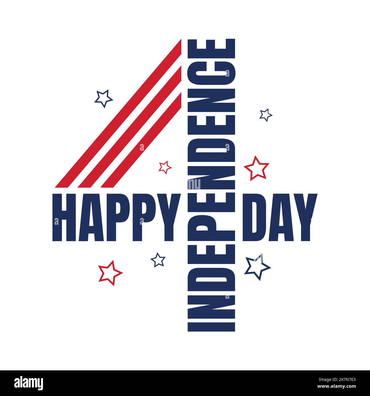 Happy Independence Day creative concept on letter 4. Red and blue color stars. American flag red stripes. 4th of July poster, greeting card, banner Stock Vector
