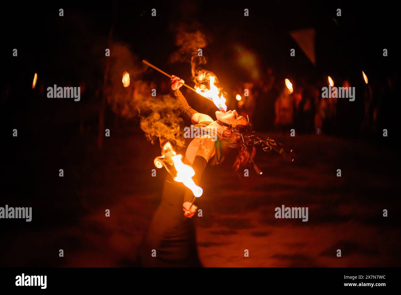 Adelaide, Australia. 18th May, 2024. A pyromancer seen performing