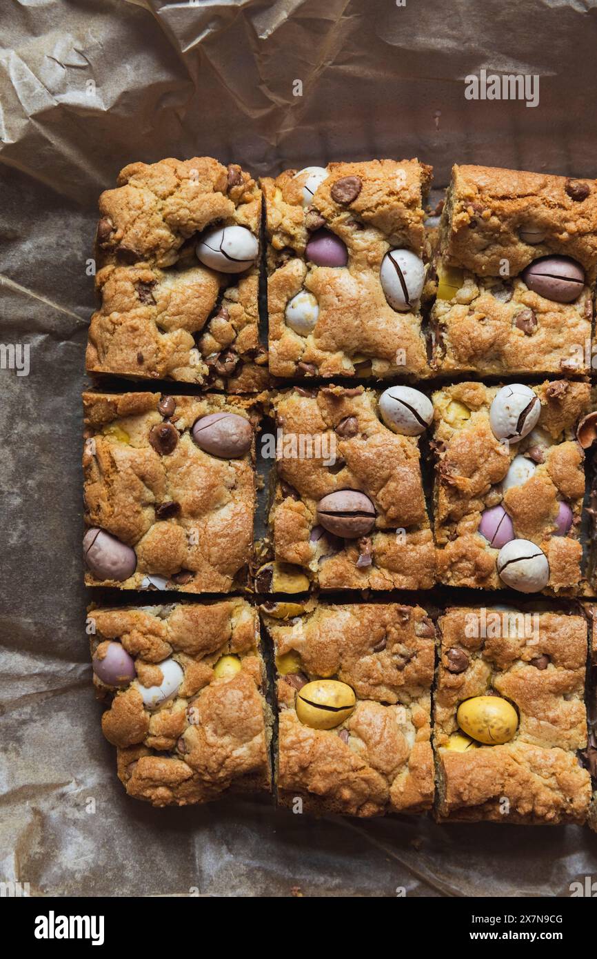 Chocolate Mini Egg Cookie Bars Stock Photo