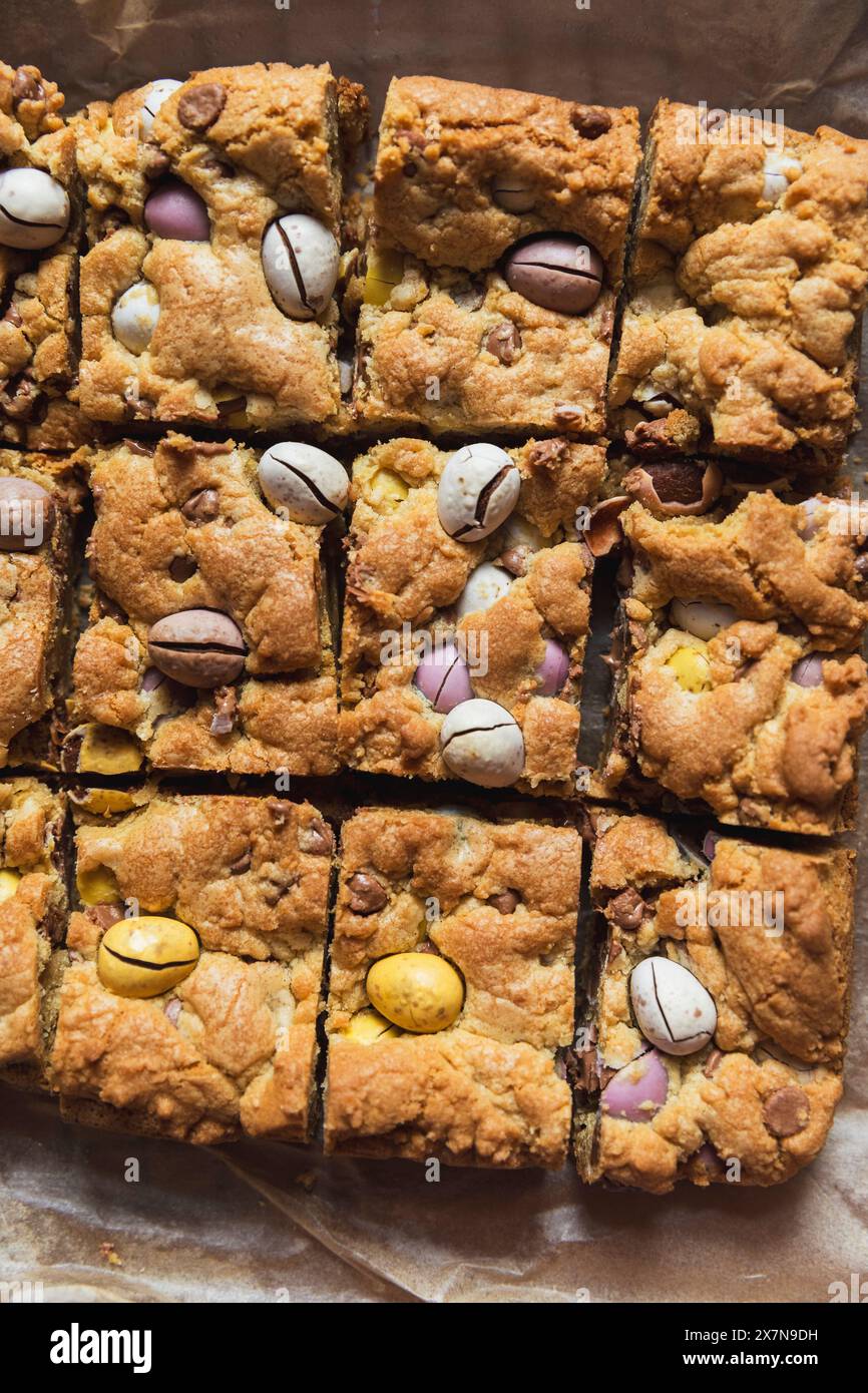 Chocolate Mini Egg Cookie Bars Stock Photo Alamy