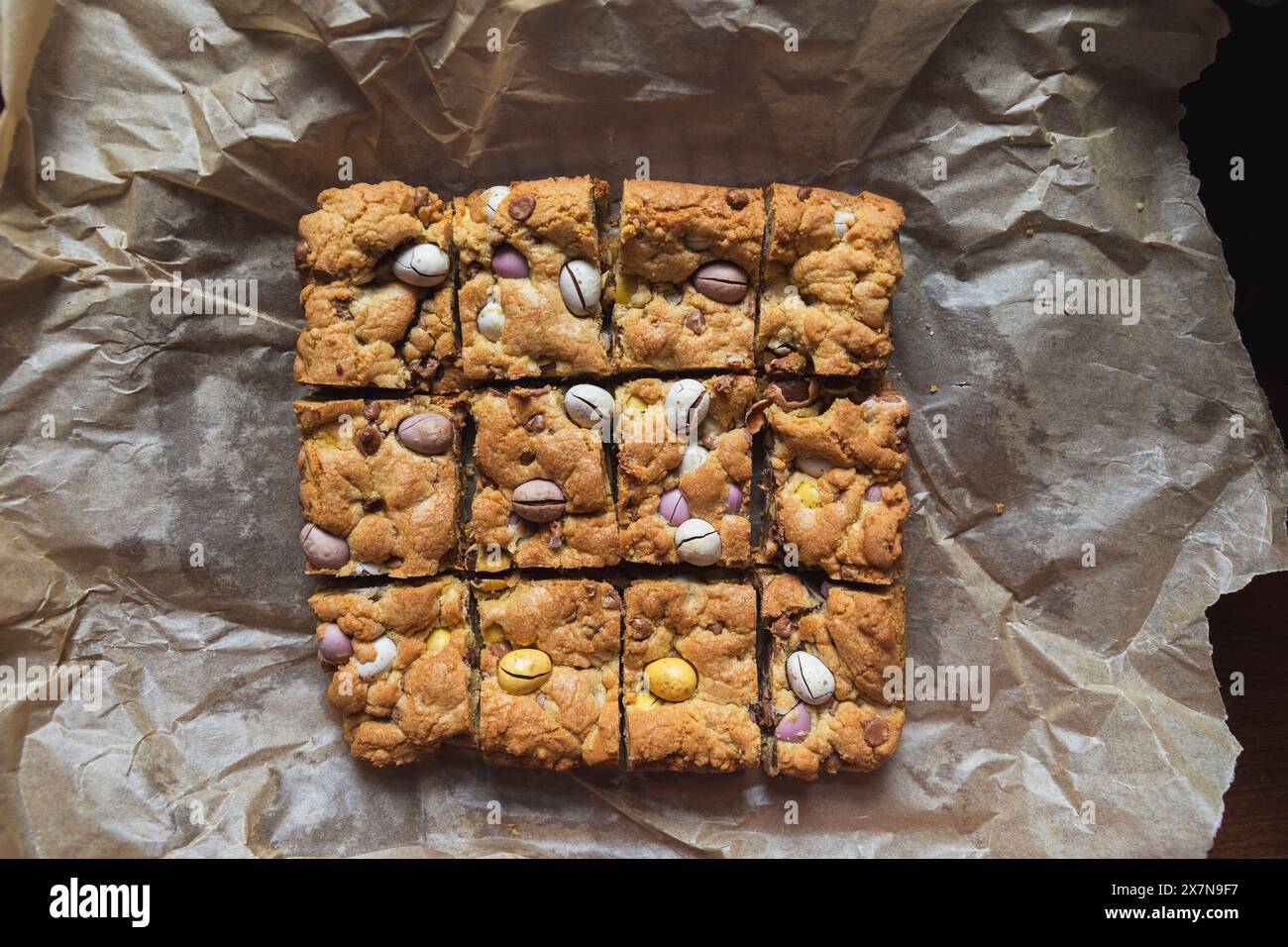 Chocolate Mini Egg Cookie Bars Stock Photo