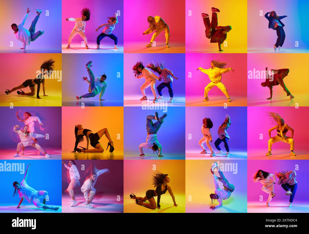 Dynamic collage. Young people dancing in different contemporary and ...