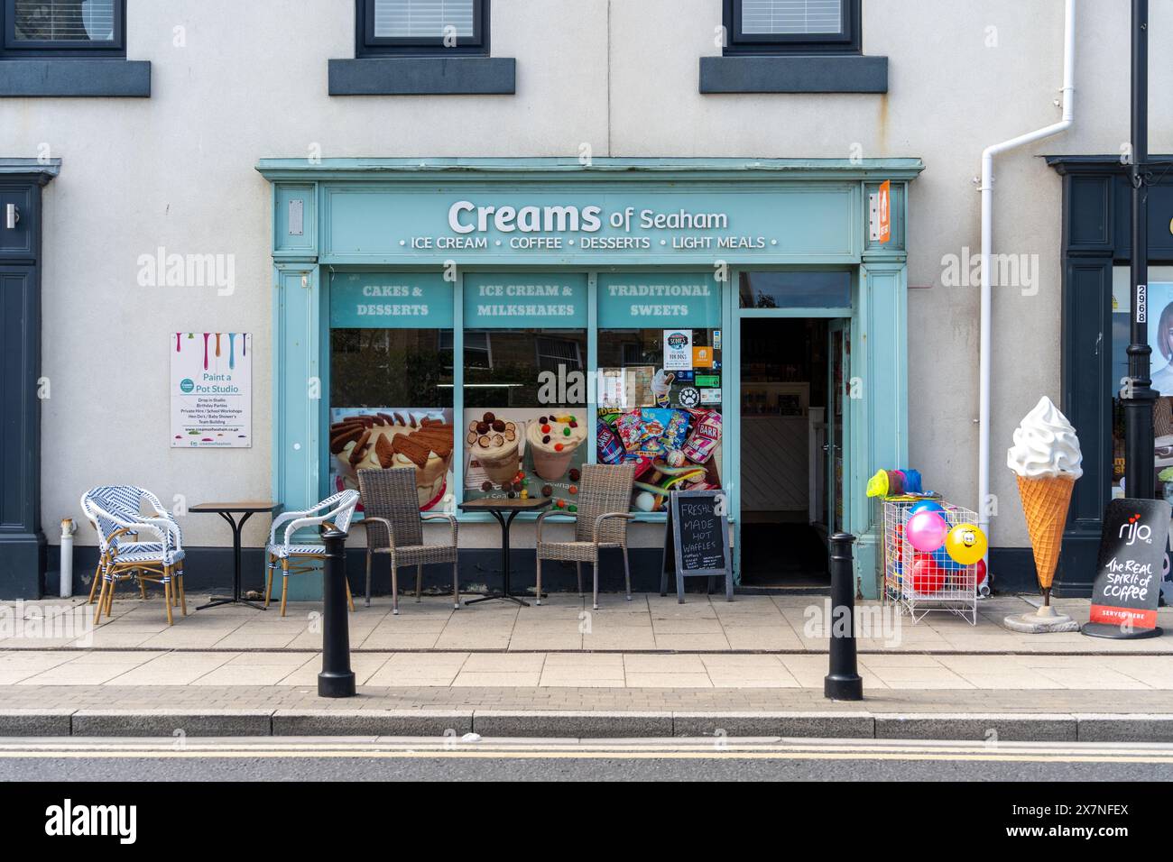 Seaham, County Durham, UK.Creams of Seaham ice cream parlour in the