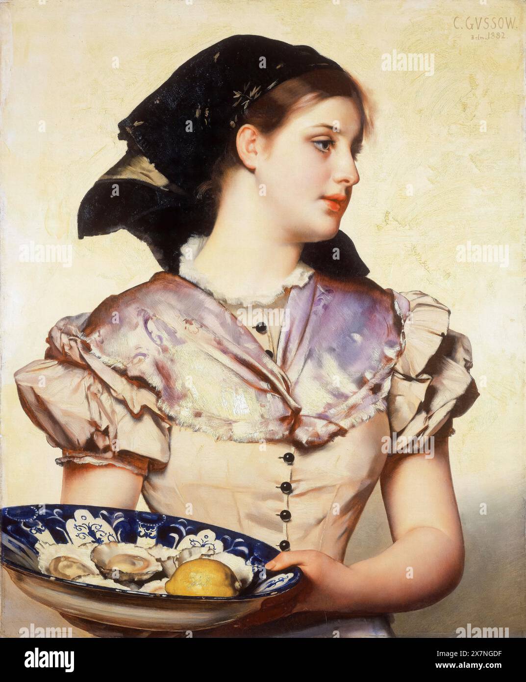 Karl Gussow, The Oyster Girl, portrait painting in oil on panel, 1882 Stock Photo