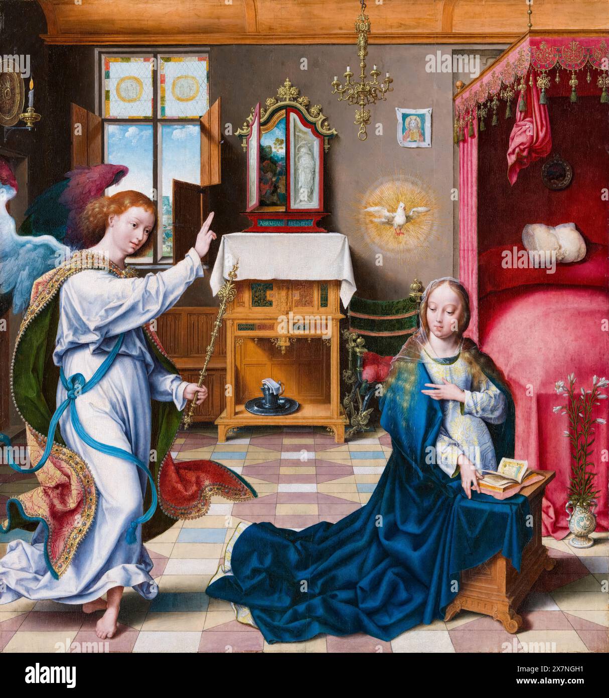 Joos van Cleve painting, The Annunciation, oil on wood, circa 1525 Stock Photo
