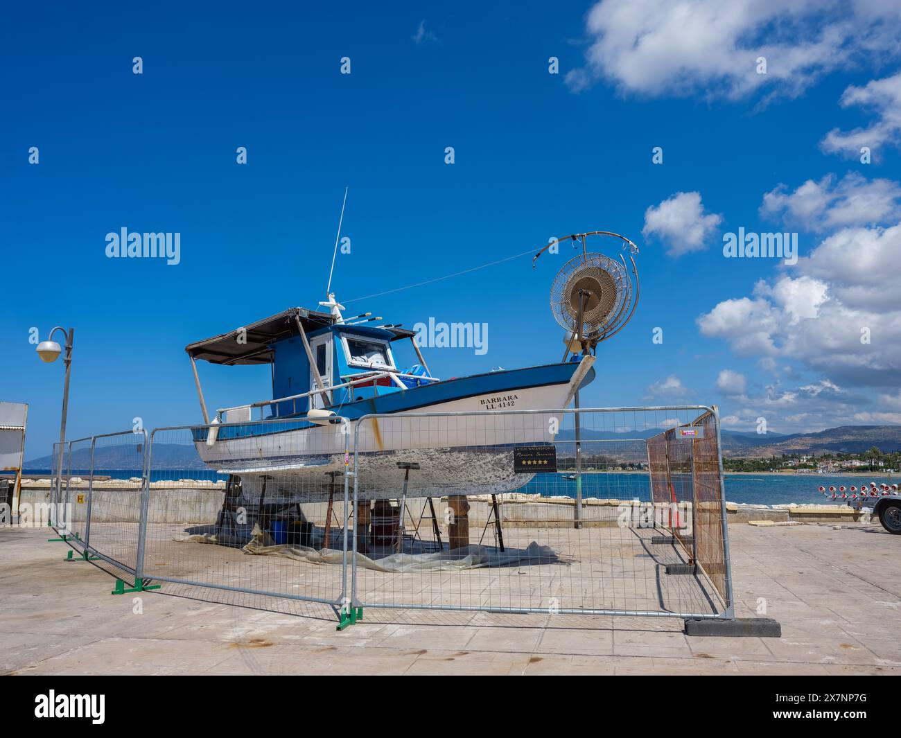 May 2024, Fishing boat out of the water for maintenance at Latsi