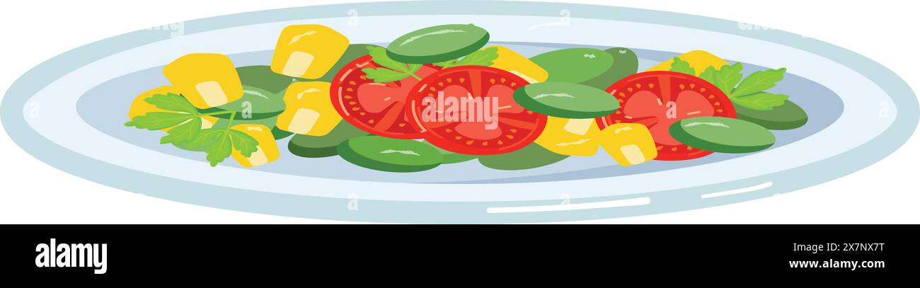Fresh vegetable salad on plate illustration Stock Vector