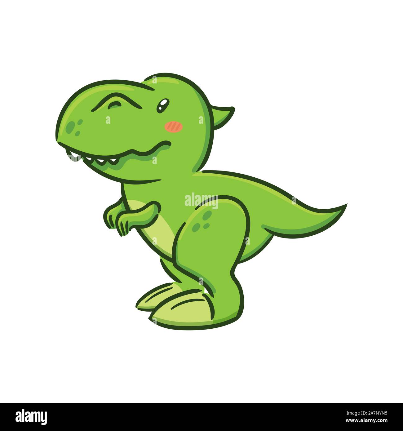Cute Tyrannosaurus rex in Asian kawaii style. Dinosaur, lizard, mascot. Cartoon character Funny vector illustration for stickers, logo, mascot, isolat Stock Vector