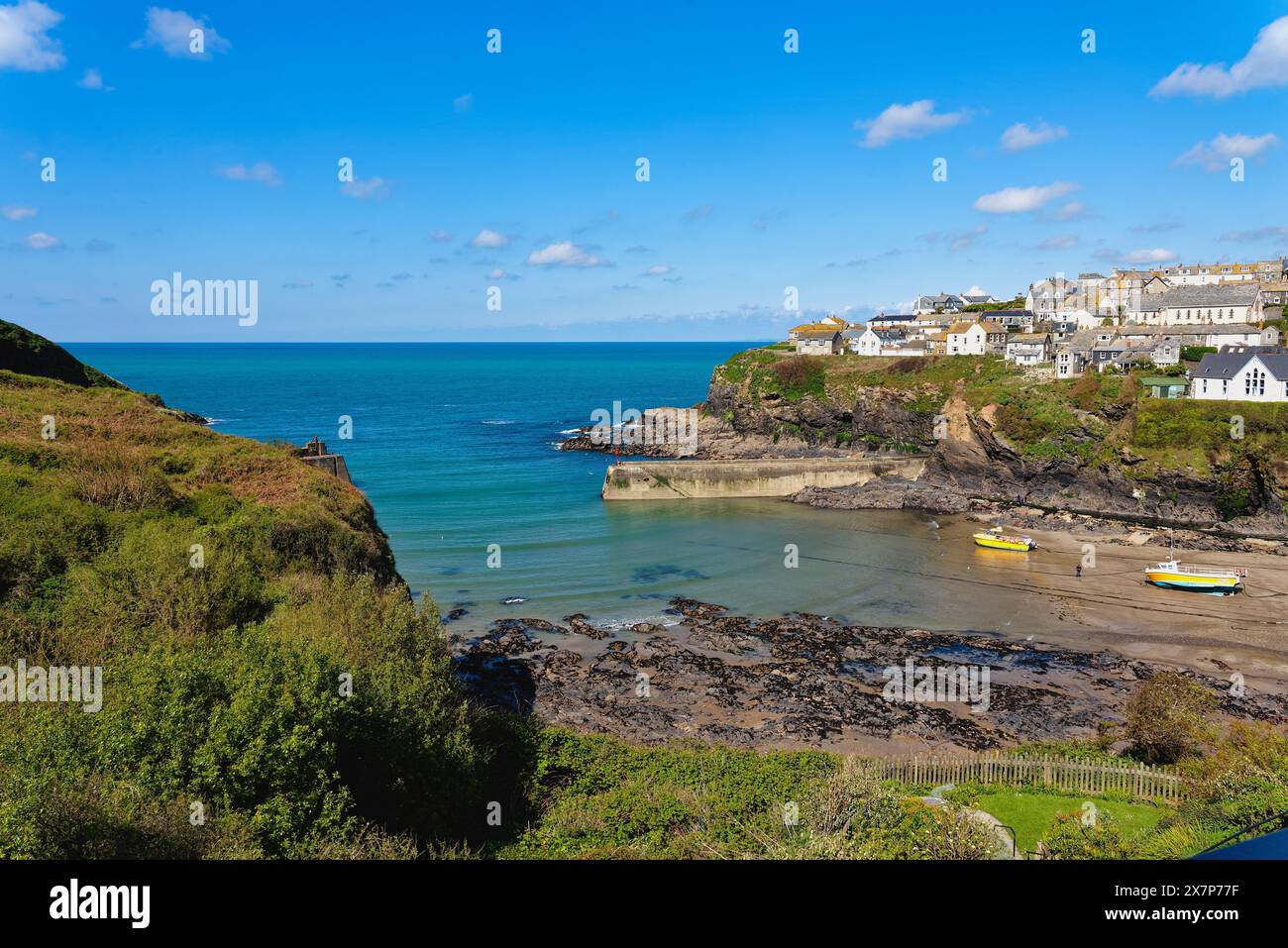 The Cornish fishing village of Port Isaac on a sunny spring day North Cornwall England UK Stock Photo
