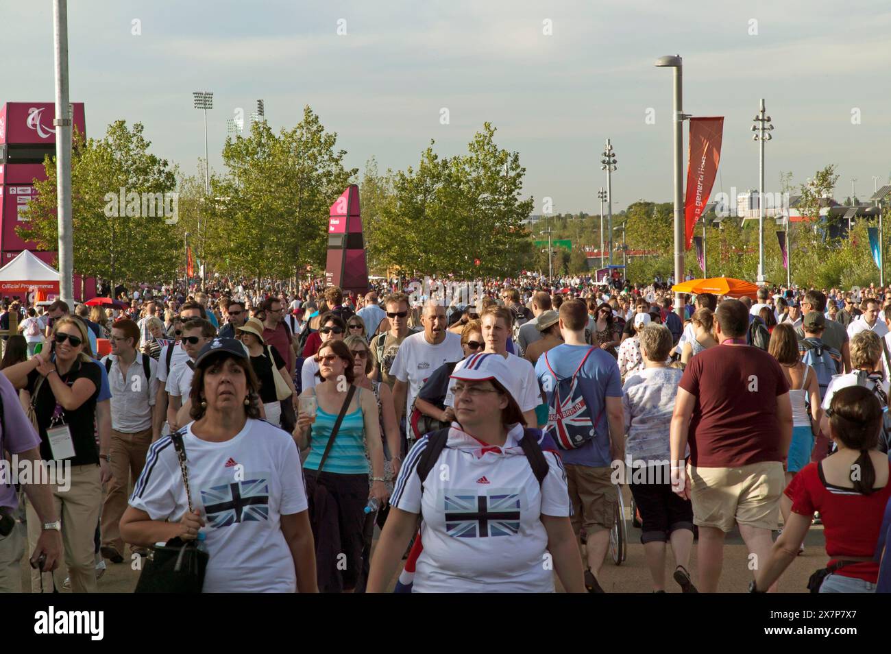 The Queen Elizabeth Olympic Park, packed with spectators during the 2012 London Paralympics, Stratford. Stock Photo