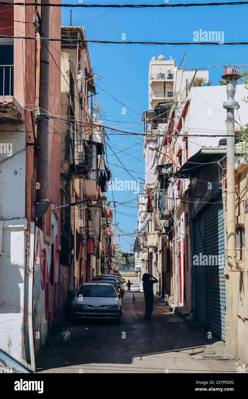 Beirut, Lebanon — 24.04.2023: Facades of buildings in the Bourj Hammoud quarter in Beirut Stock Photo