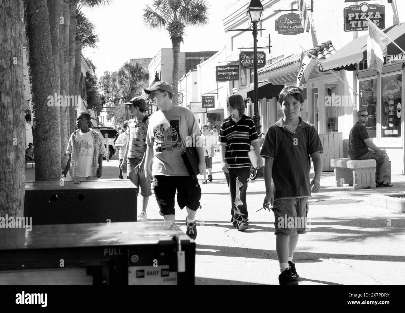 Young boys walking along St. George Street in St. Augustine, Florida, USA. Stock Photo