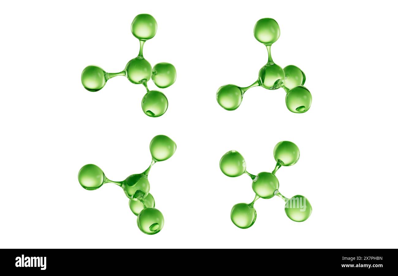 Transparent green molecules with different angles, 3d rendering. 3D ...