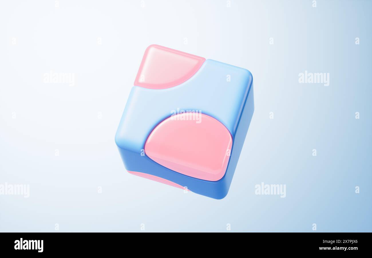 Abstract cartoon style cube, 3d rendering. 3D illustration. Stock Photo