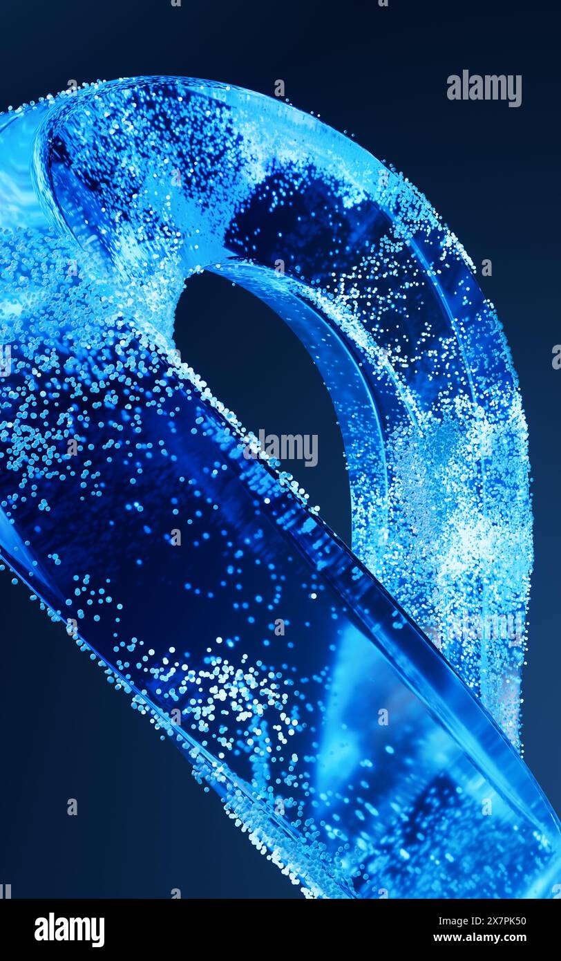 Glass geometry and flowing particles, 3d rendering. 3D illustration ...