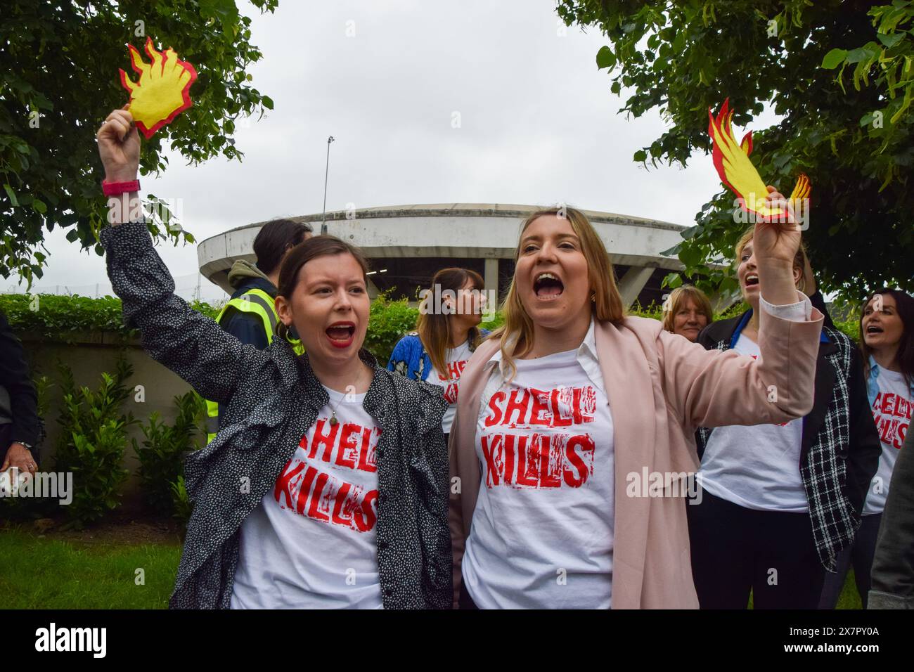 London, UK. 21st May 2024. Climate activists staged a protest outside fossil fuel giant Shell's Annual General Meeting at the Intercontinental Hotel, The O2, in Greenwich. A group of activists also disrupted the event inside the venue before being thrown out by security. Credit: Vuk Valcic/Alamy Live News Stock Photo