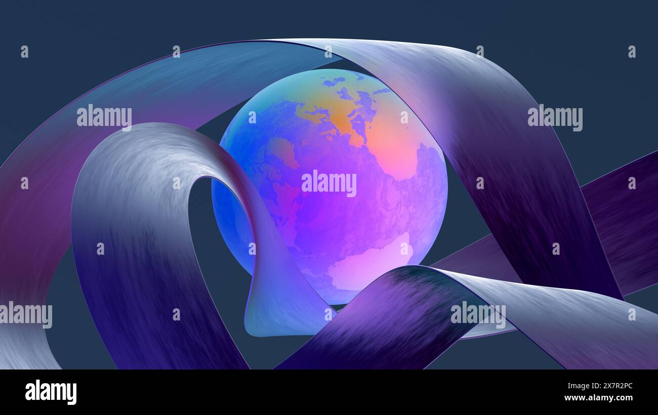 This image showcases an abstract illustration of the Earth, enveloped ...