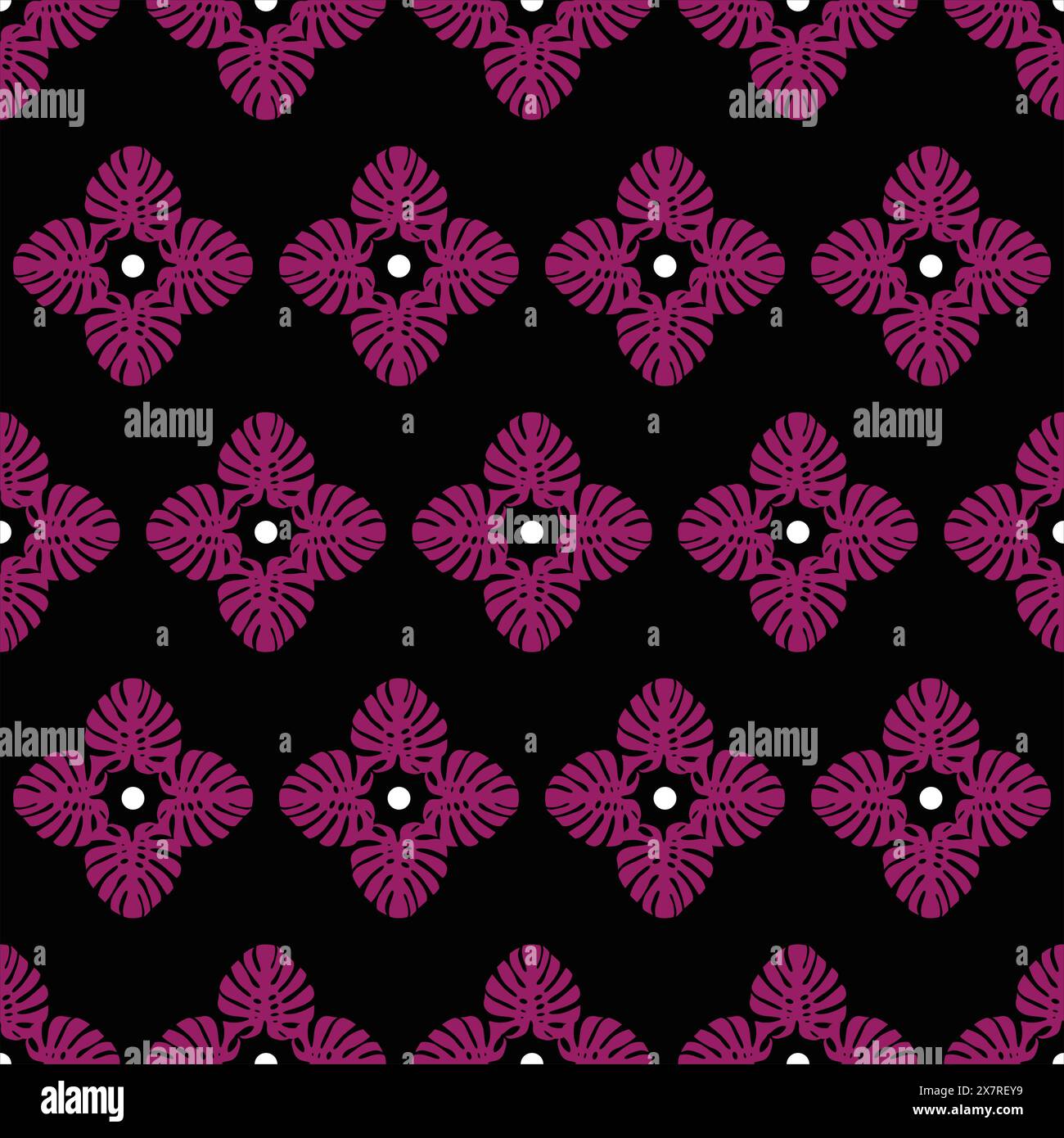 monstera seamless pattern with pink and black color Stock Vector