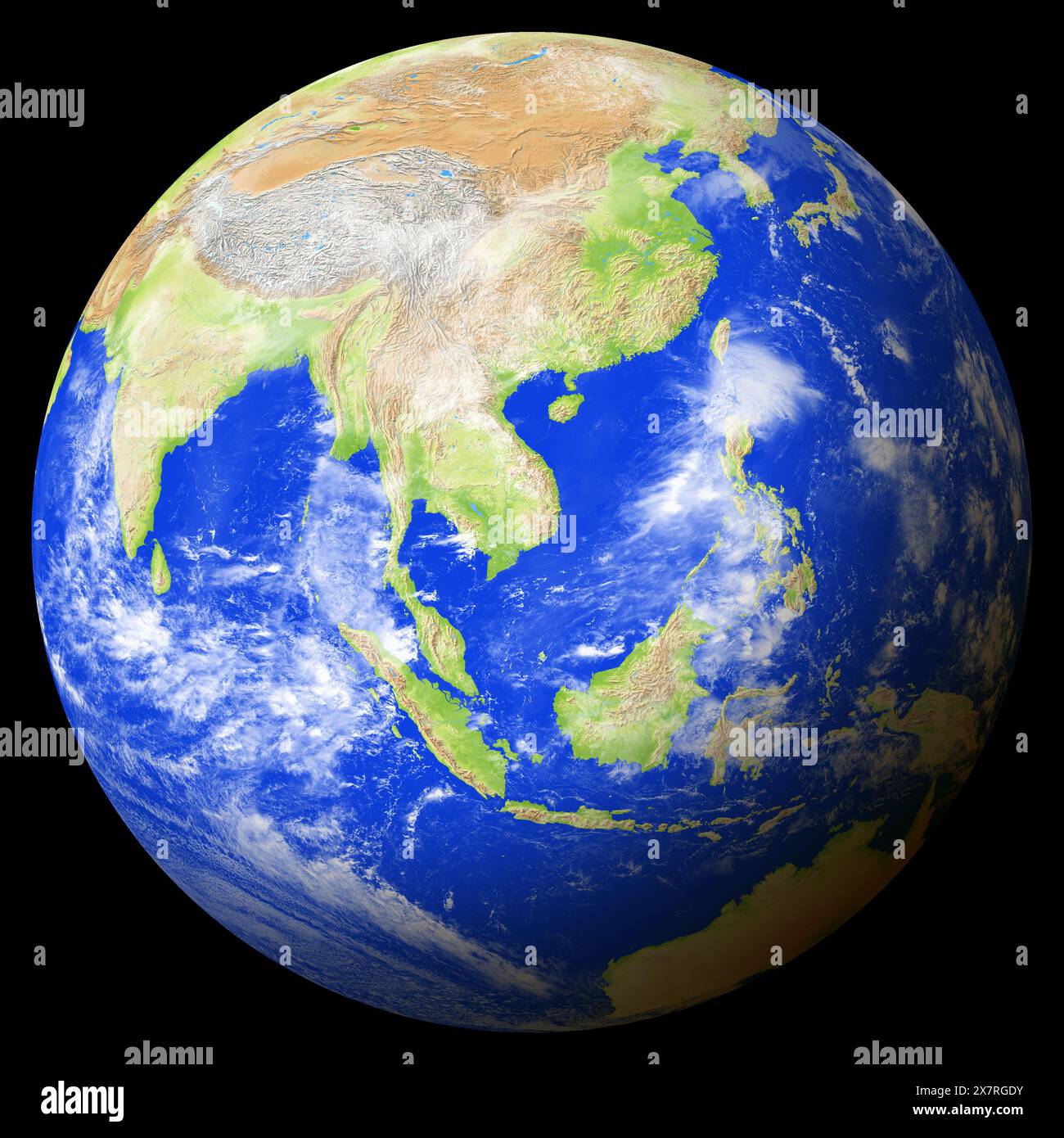 View of the earth from space showing Vietnam in the center of the image. Stock Photo