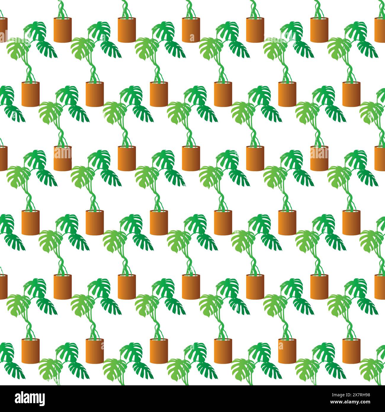 monstera plant in pot seamless pattern, monstera background vector Stock Vector