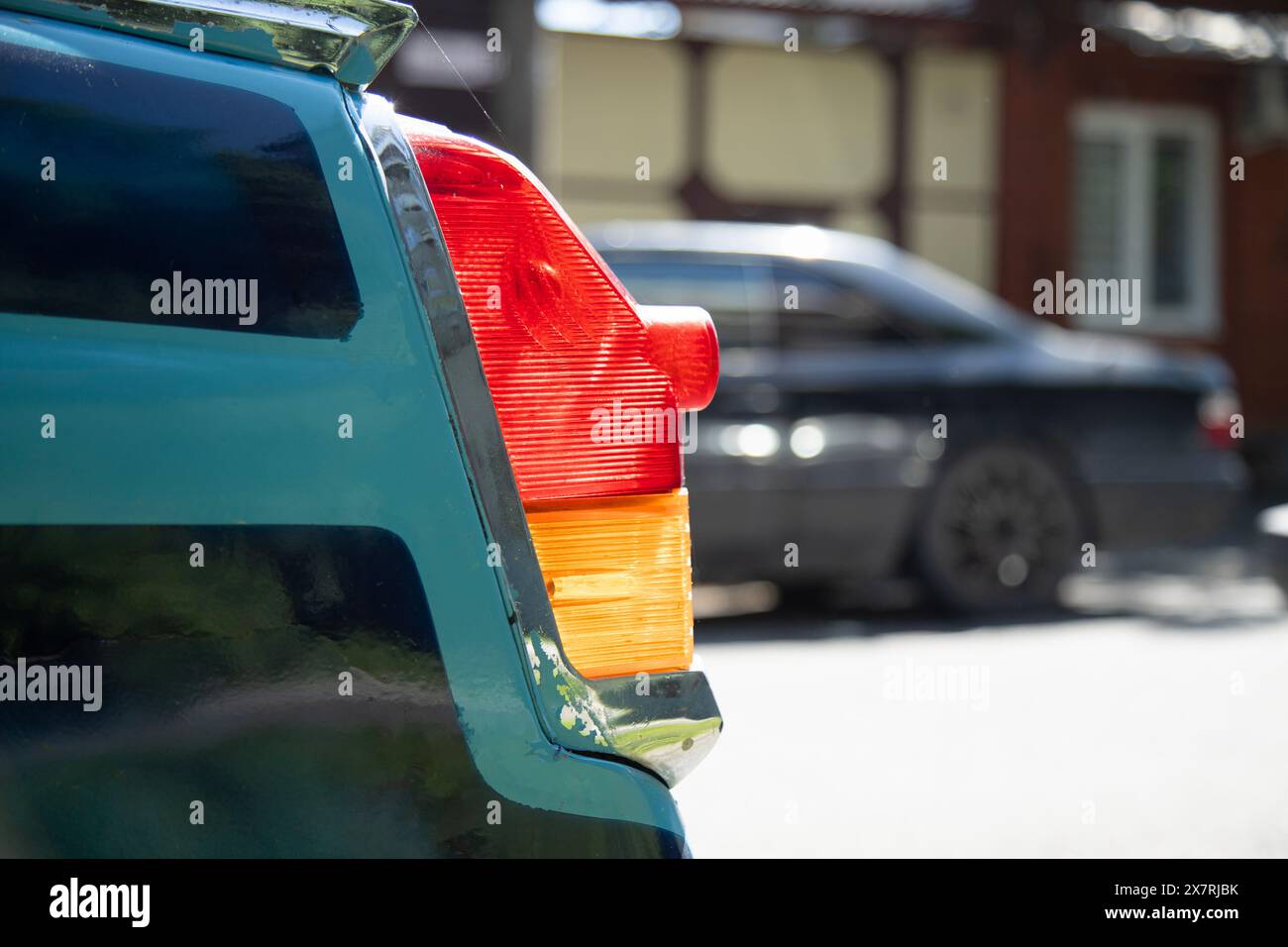 retro car taillight close up vintage background .   Abandoned car Stock Photo