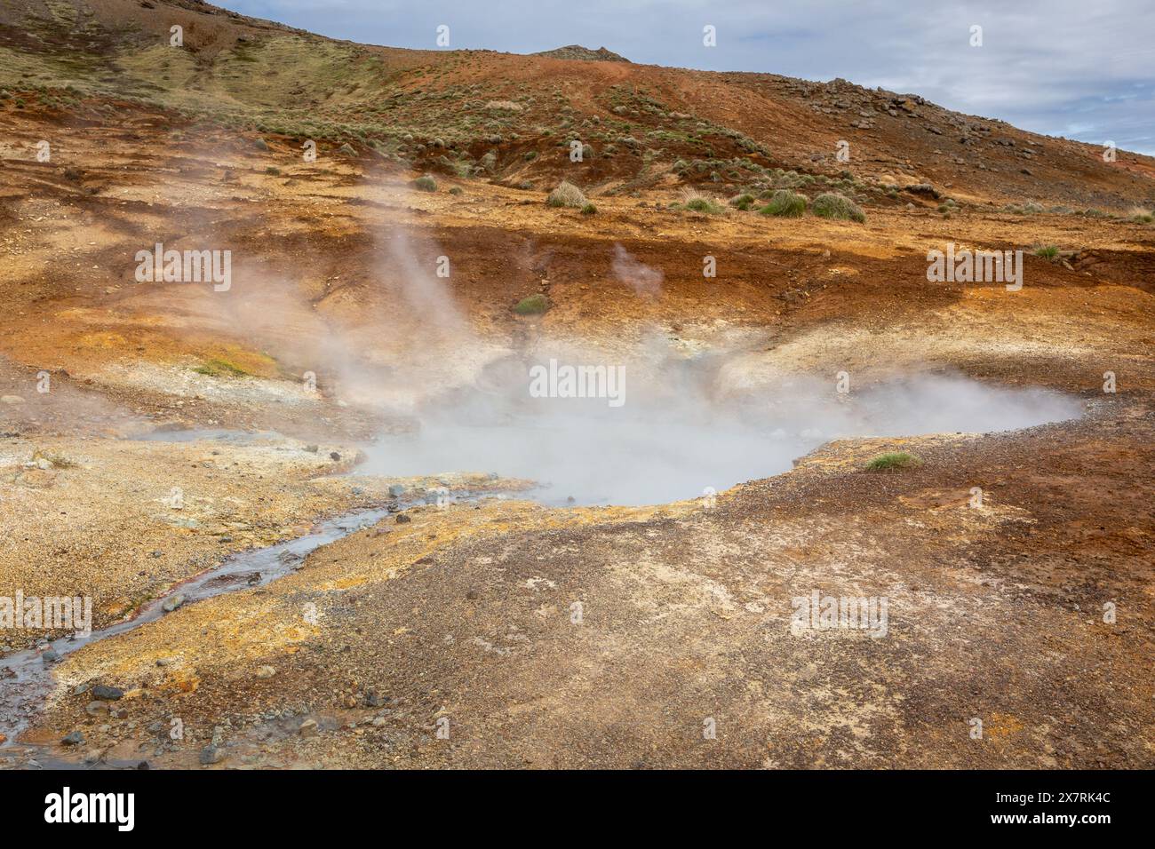Sulphur Spring Color Seltun Geothermal Area in Krysuvik, landscape with steaming hot springs ...