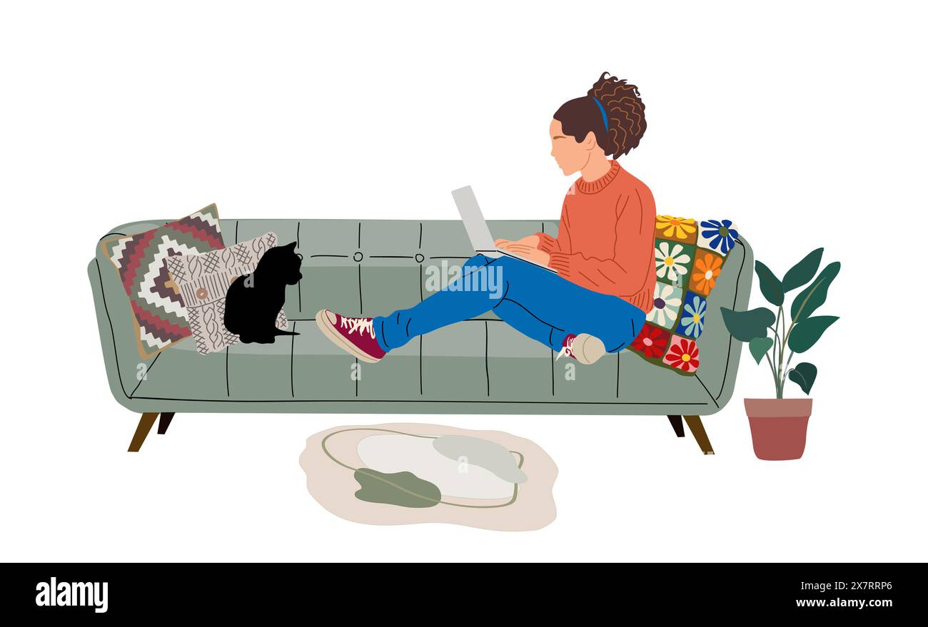 Young woman lying on a sofa Stock Vector Images - Alamy