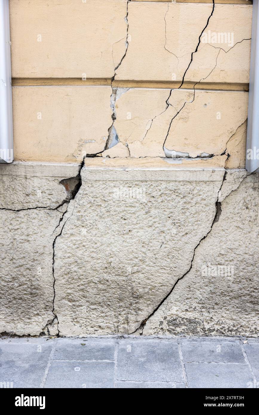 Structural Settlement of an old building. Detail view. Stock Photo
