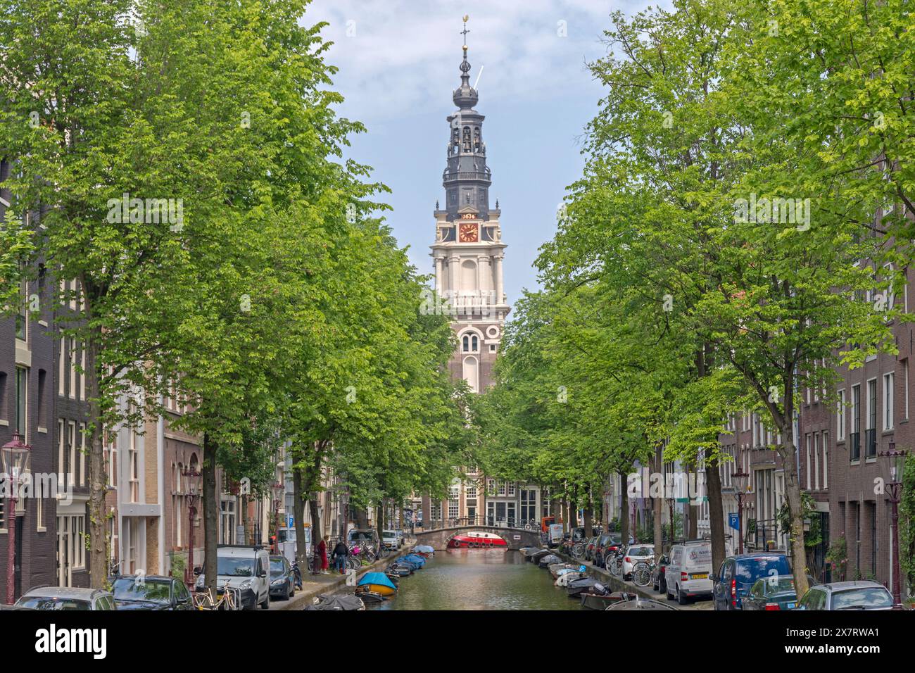 Amsterdam, Netherlands - May 16, 2018: Amsterdam International Christian Church at Zuiderkerkhof Street View Over Groenburgwal Canal Spring Day. Stock Photo