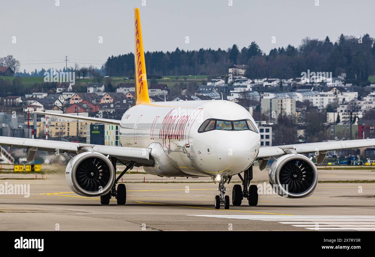 A Pegasus Airlines Airbus A321-251NX taxis to the runway at Zurich Airport. Registration TC-RDH. (Zurich, Switzerland, 11.03.2024) Stock Photo