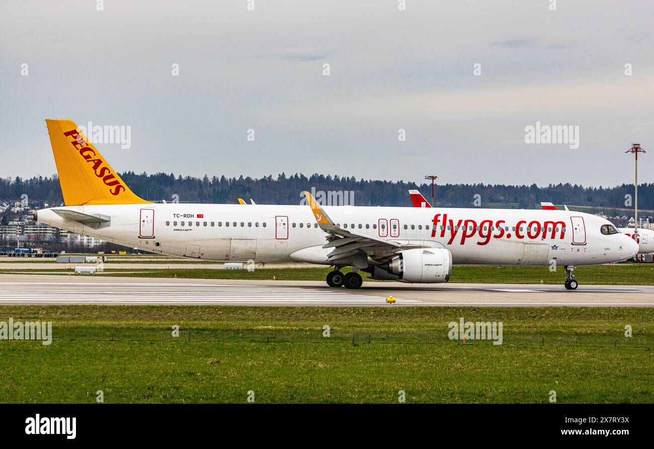 A Pegasus Airlines Airbus A321-251NX taxis to the runway at Zurich Airport. Registration TC-RDH. (Zurich, Switzerland, 11.03.2024) Stock Photo