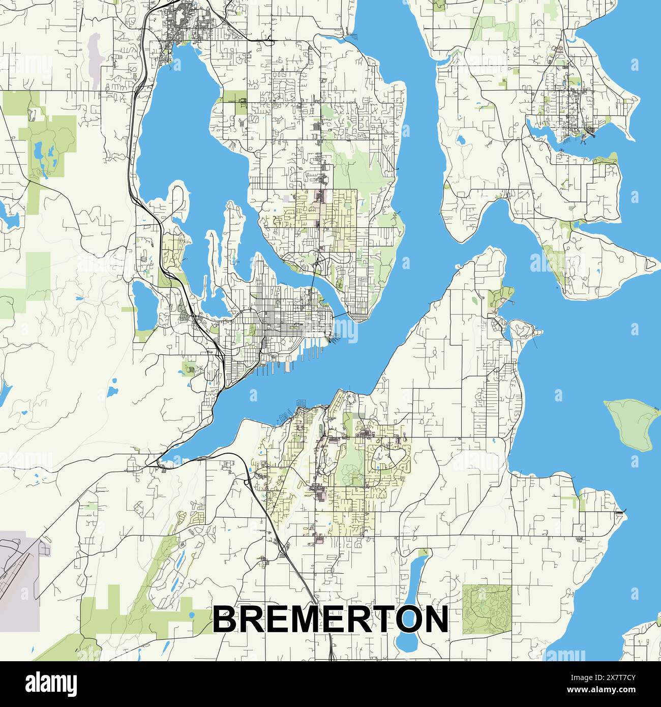 Hi-Res map poster art of Bremerton, Washington