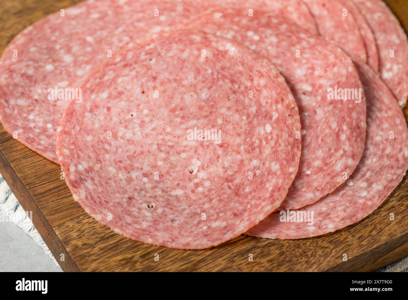 Red Italian Deli Salami Ready to Eat on a Sandwich Stock Photo Alamy