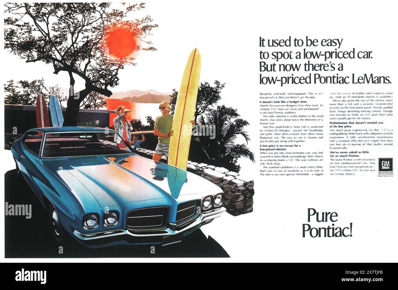 1971 Pontiac LeMans ad with Art Fitzpatrick artwork Stock Photo