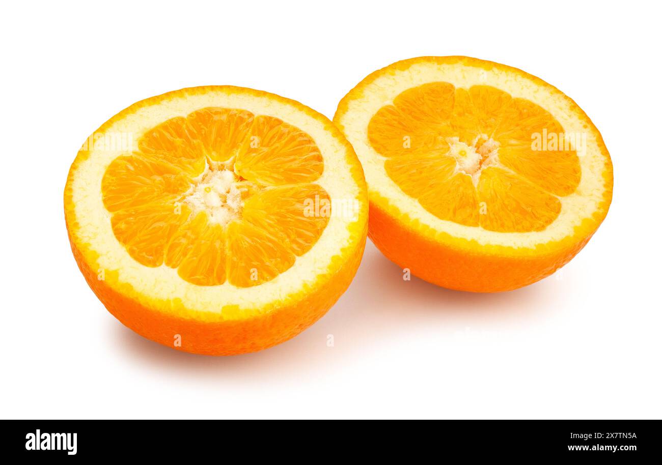 sliced calabrian oval blond oranges path isolated on white Stock Photo