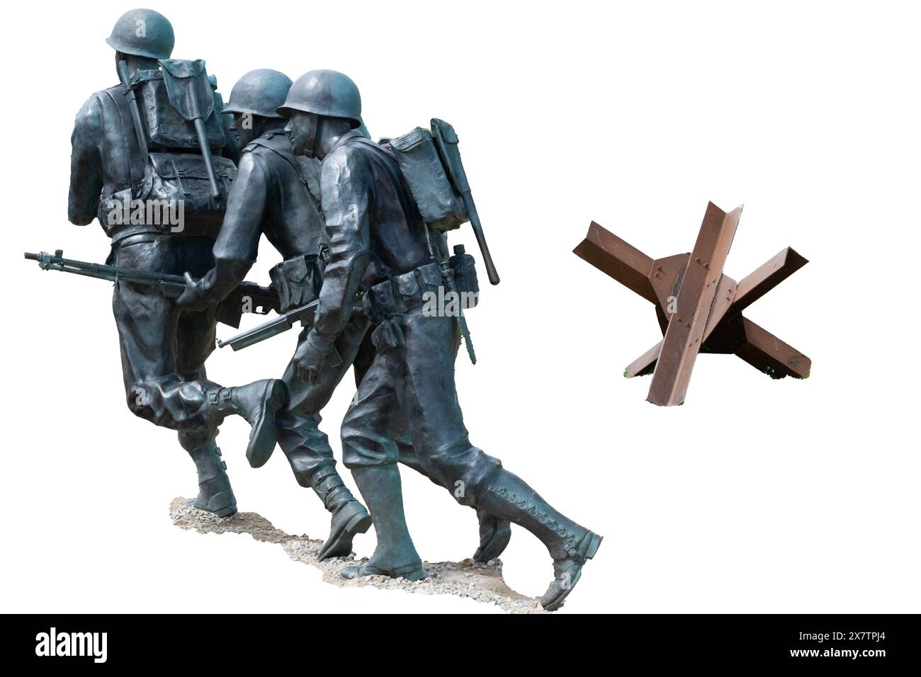 Normandy France D-Day memorial hedgehog soldiers sculptures clipping path isolated Stock Photo