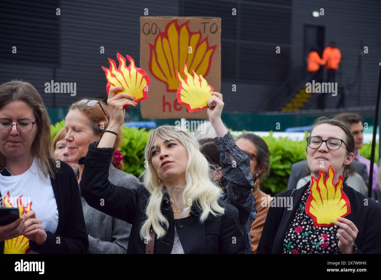 London, UK. 21st May 2024. Climate activists staged a protest outside fossil fuel giant Shell's Annual General Meeting at the Intercontinental Hotel, The O2, in Greenwich. A group of activists also disrupted the event inside the venue before being thrown out by security. Credit: Vuk Valcic/Alamy Live News Stock Photo