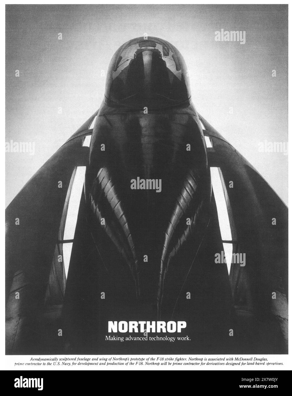 1978 Northrop ad - fuselage and wing of F-18 strike fighter plane Stock Photo