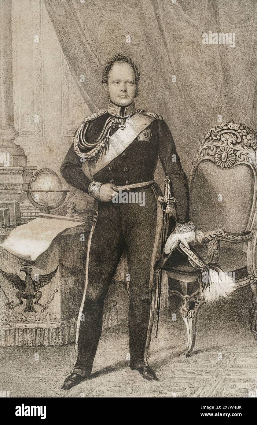 Frederick William IV of Prussia (1795-1861). King of Prussia (1795-1861). Portrait. Drawing by C. Legrand. Lithography by J. Donón. 'Reyes Contemporáneos' (Contemporary Kings). Volume III. Published in Madrid, 1854. Stock Photo