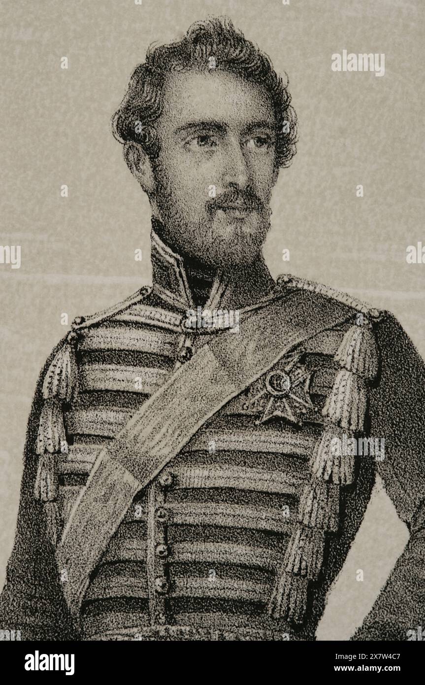 Charles XV of Sweden (1826-1872). Born Carl Ludvig Eugen. King of Sweden and Norway (as Charles IV) between 1859 and 1872. Portrait of Karl Ludvig as Heir Prince of Sweden. Drawing by C. Legrand. Lithography by J. Donón. Detail. 'Reyes Contemporáneos' (Contemporary Kings). Volume III. Published in Madrid, 1854. Stock Photo