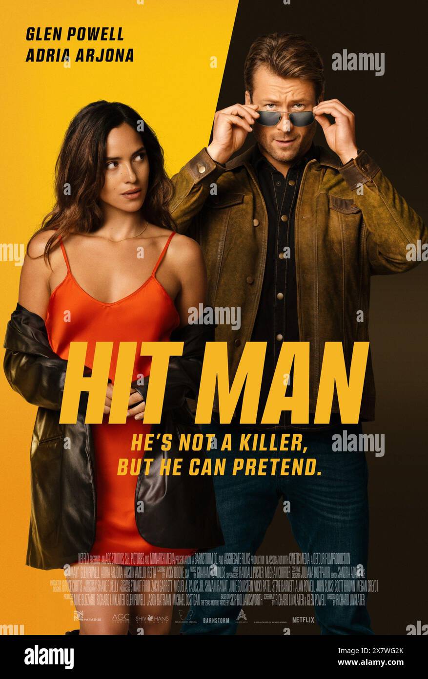 HIT MAN Poster From Left Adria Arjona Glen Powell 2023 Netflix 