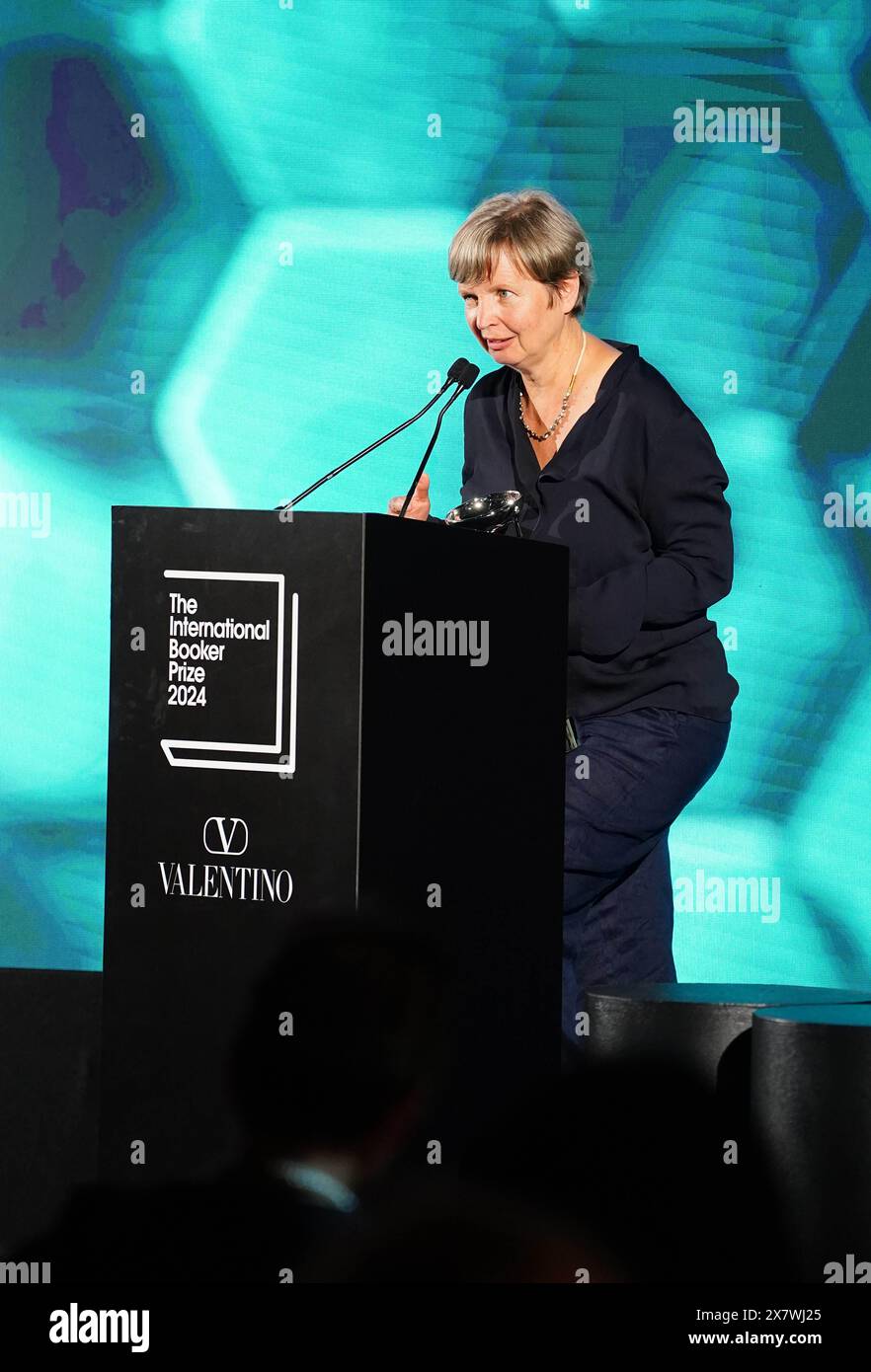 International Booker Prize 2024 winner Jenny Erpenbeck speaking during the announcement ceremony at the Tate Modern, London. Picture date: Tuesday May 21, 2024. Stock Photo