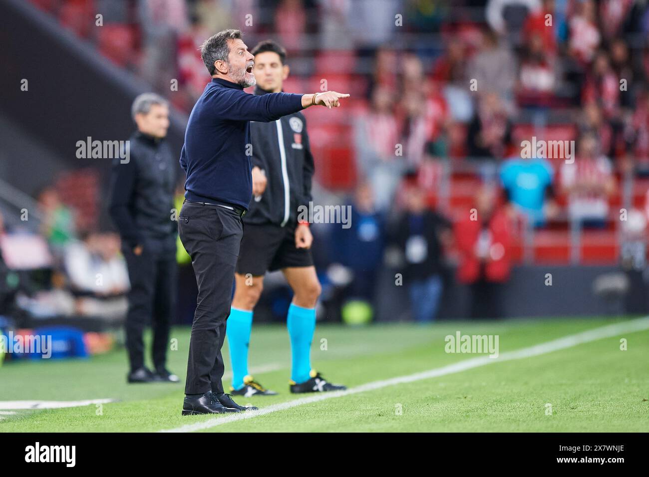 Sevilla FC head coach Quique Sanchez Flores reacts during the LaLiga EA Sports match between Athletic Club and Sevilla FC at San Mames Stadium on May Stock Photo