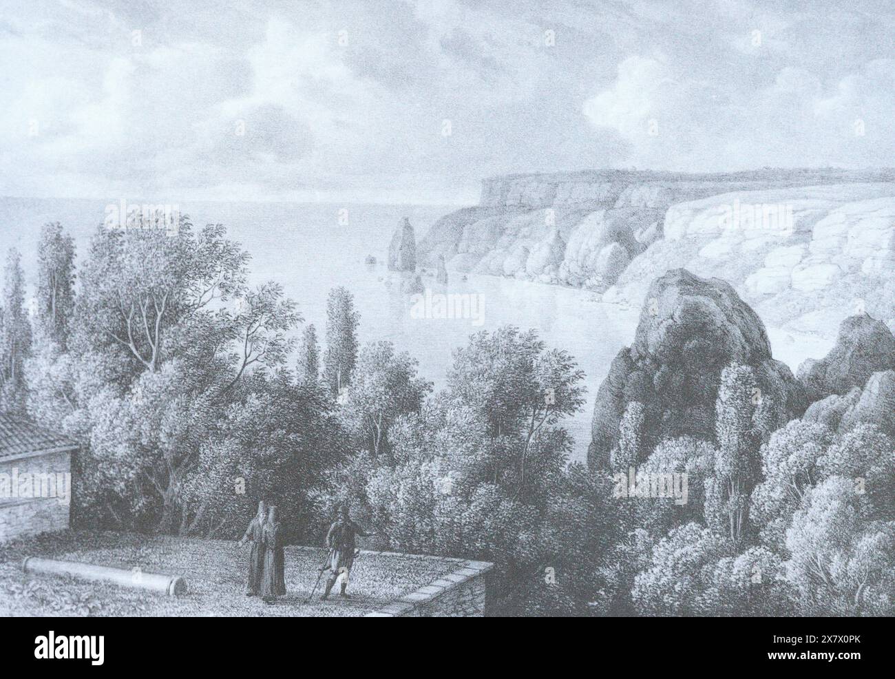 Cape Fiolent in Crimea. Engraving by Karl Kügelchen from the 19th century. Stock Photo